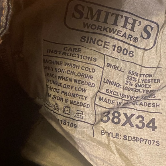 Smith's Workwear Fleece Lined 5 Pocket Denim Pant, Dark Vintage wash 38X34 NWT - Picture 7 of 8